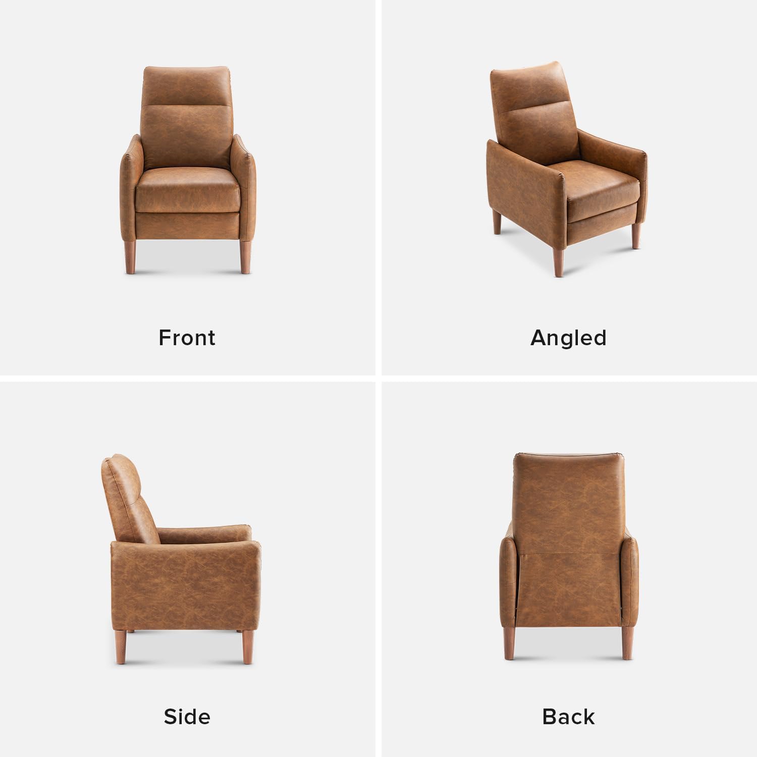 mopio Arthur Recliner Chair with 3 Positions, Accent Armchair, Mid Century Modern Reading Chair, High Back Padded Support Comfy Sleeper Armchair (Pecan Brown Faux Leather)