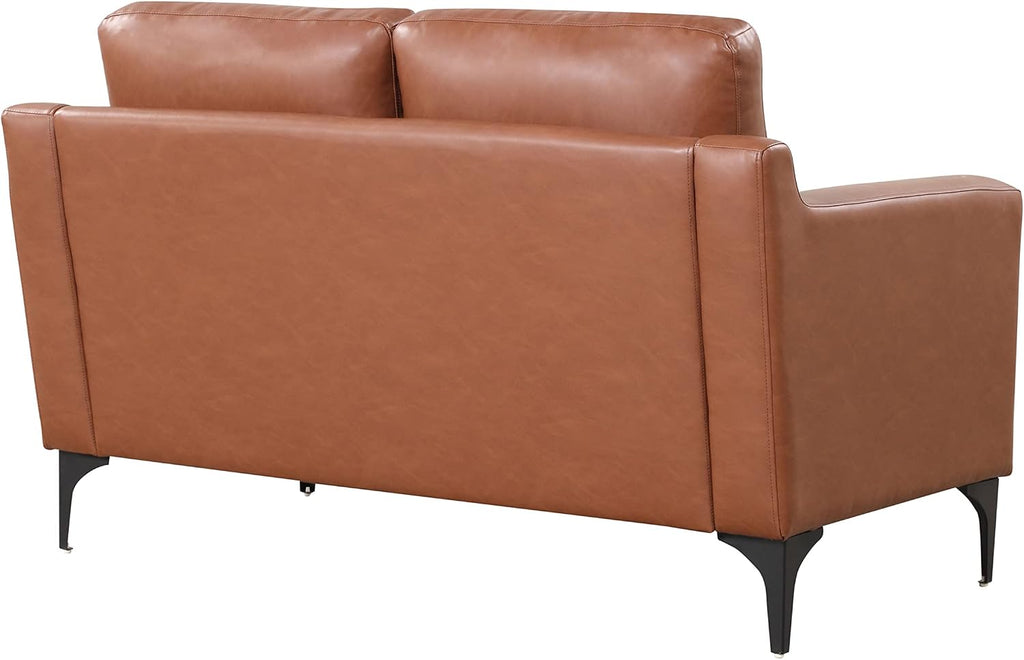 Serta Triton 55.5' Loveseat, Transitional Modern, Dreamcoil Comfort, Metal Legs, Vegan Leather, Brown