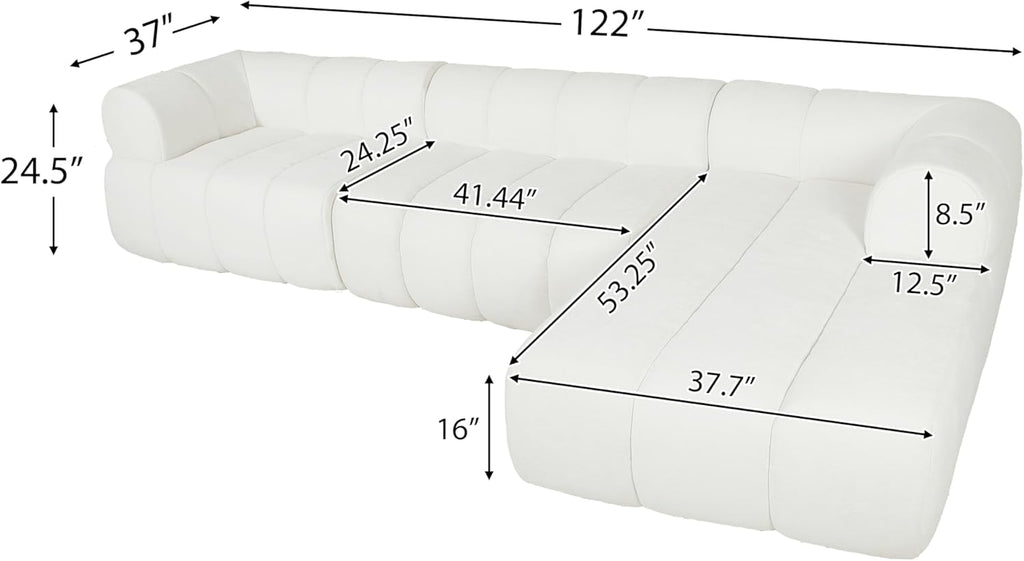 Christopher Knight Home Mania 122' Modular L-Shape Sofa Couch with Chaise Lounge, Modern Sectional Sofa Set for Living Room, Boucle Fabric Upholstered Cloud Couch with Deep Seat, Milky White