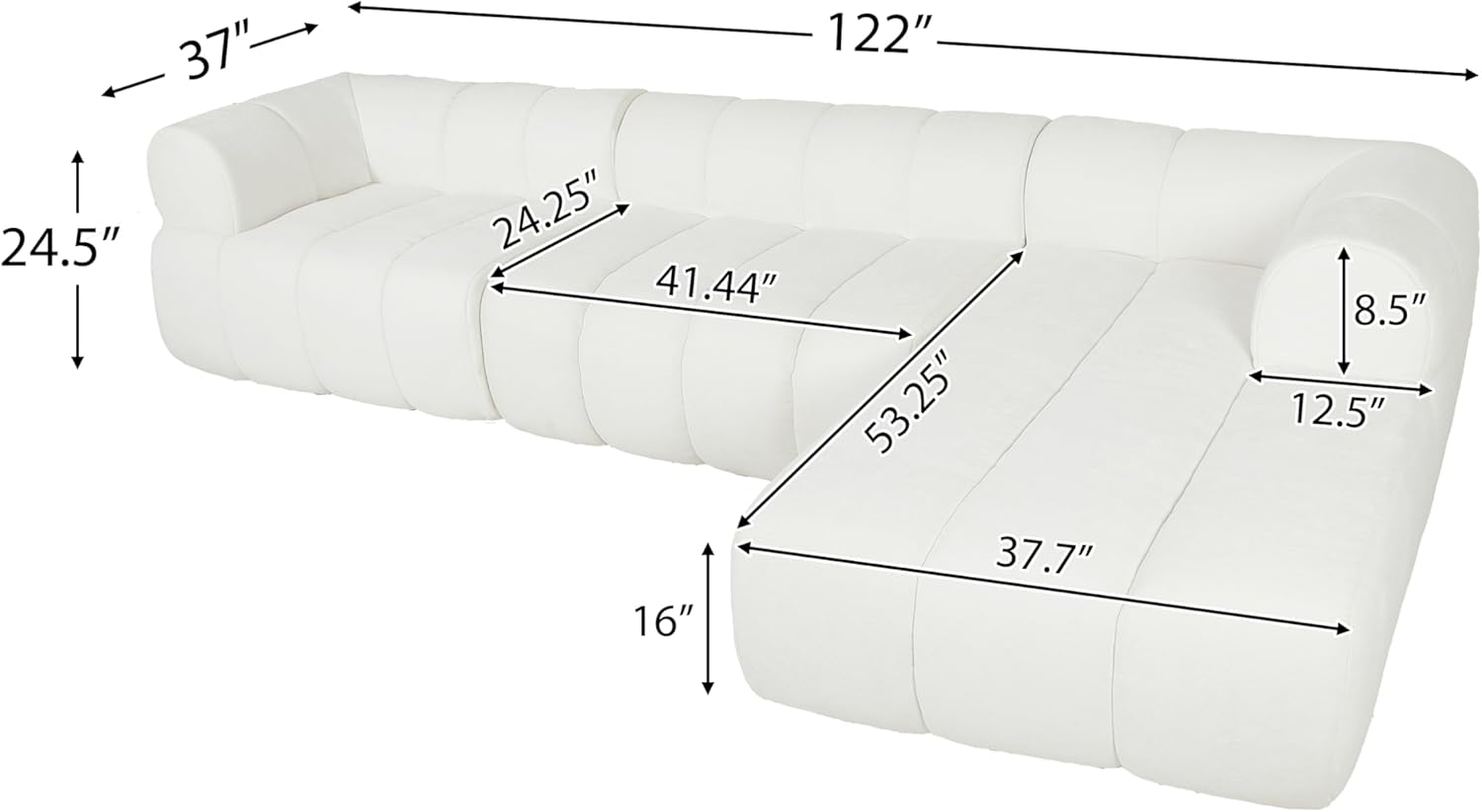 Christopher Knight Home Mania 122' Modular L-Shape Sofa Couch with Chaise Lounge, Modern Sectional Sofa Set for Living Room, Boucle Fabric Upholstered Cloud Couch with Deep Seat, Milky White