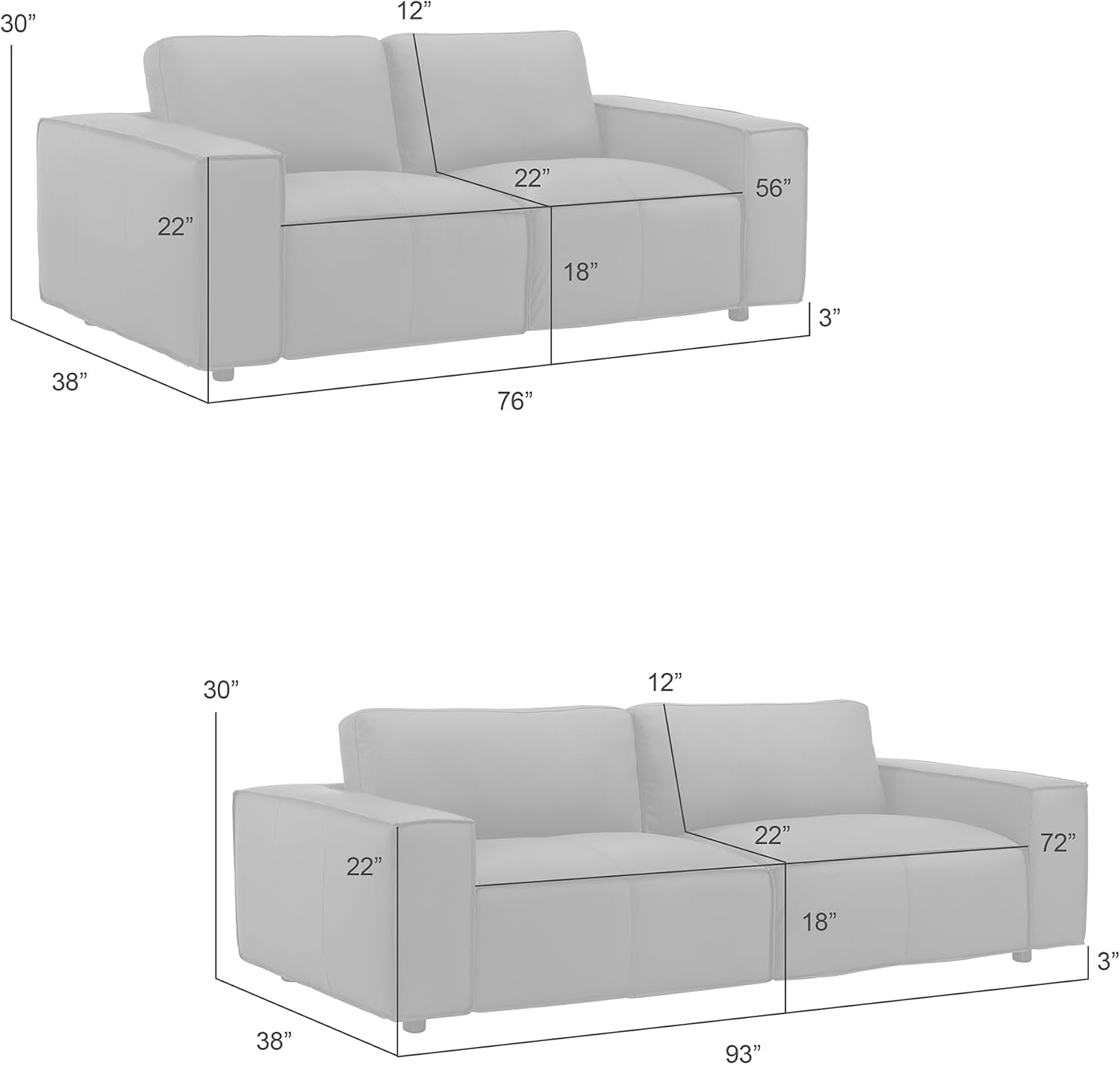 Clayton 2-Piece Leather Living Room Set in Anthracite Gray or Ochre
