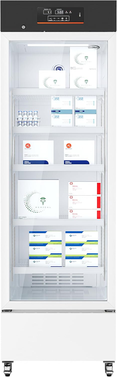 KoolMore 11 cu. ft. Medical Pharmacy Refrigerator with Emergency Backup Battery for Temperature Display and Alarm in White, UL Listed(KM-PHR-11C)