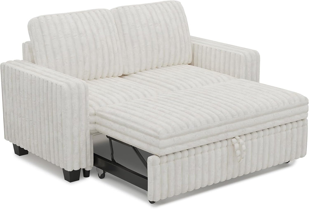 Belffin Corduroy Sectional Sleeper Sofa with Pull Out Bed Modular Sectional Loveseat Sofa Bed for Living Room Beige Couch
