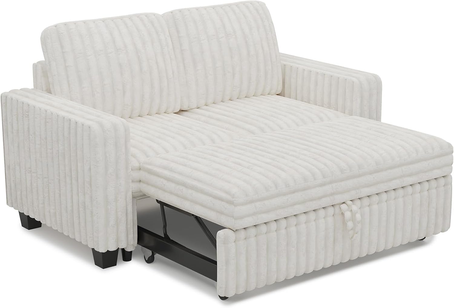Belffin Corduroy Sectional Sleeper Sofa with Pull Out Bed Modular Sectional Loveseat Sofa Bed for Living Room Beige Couch