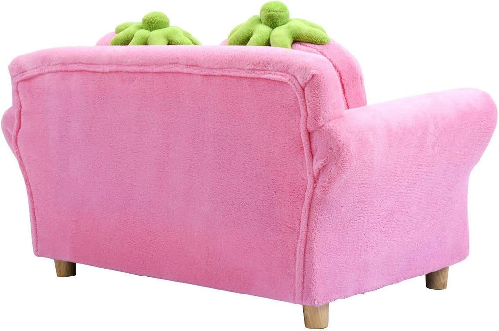 Costzon Kids Couch, Double Seat Pink Children's Sofa with 2 Strawberry Pillows, Toddler Armrest Chair for Bedroom, Living Room, Large Soft for Kids Loveseat for Baby Girls Pets Preschool Gifts