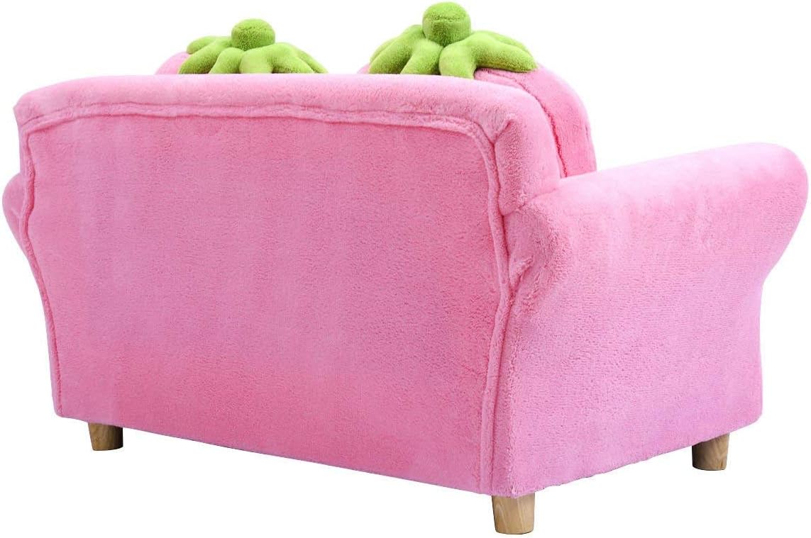 Costzon Kids Couch, Double Seat Pink Children's Sofa with 2 Strawberry Pillows, Toddler Armrest Chair for Bedroom, Living Room, Large Soft for Kids Loveseat for Baby Girls Pets Preschool Gifts