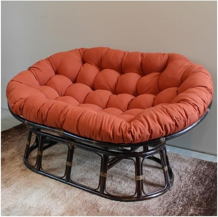 Maykoosh Rattan Double Papasan Chair with Twill Cushion - Bohemian Style Seating Spice
