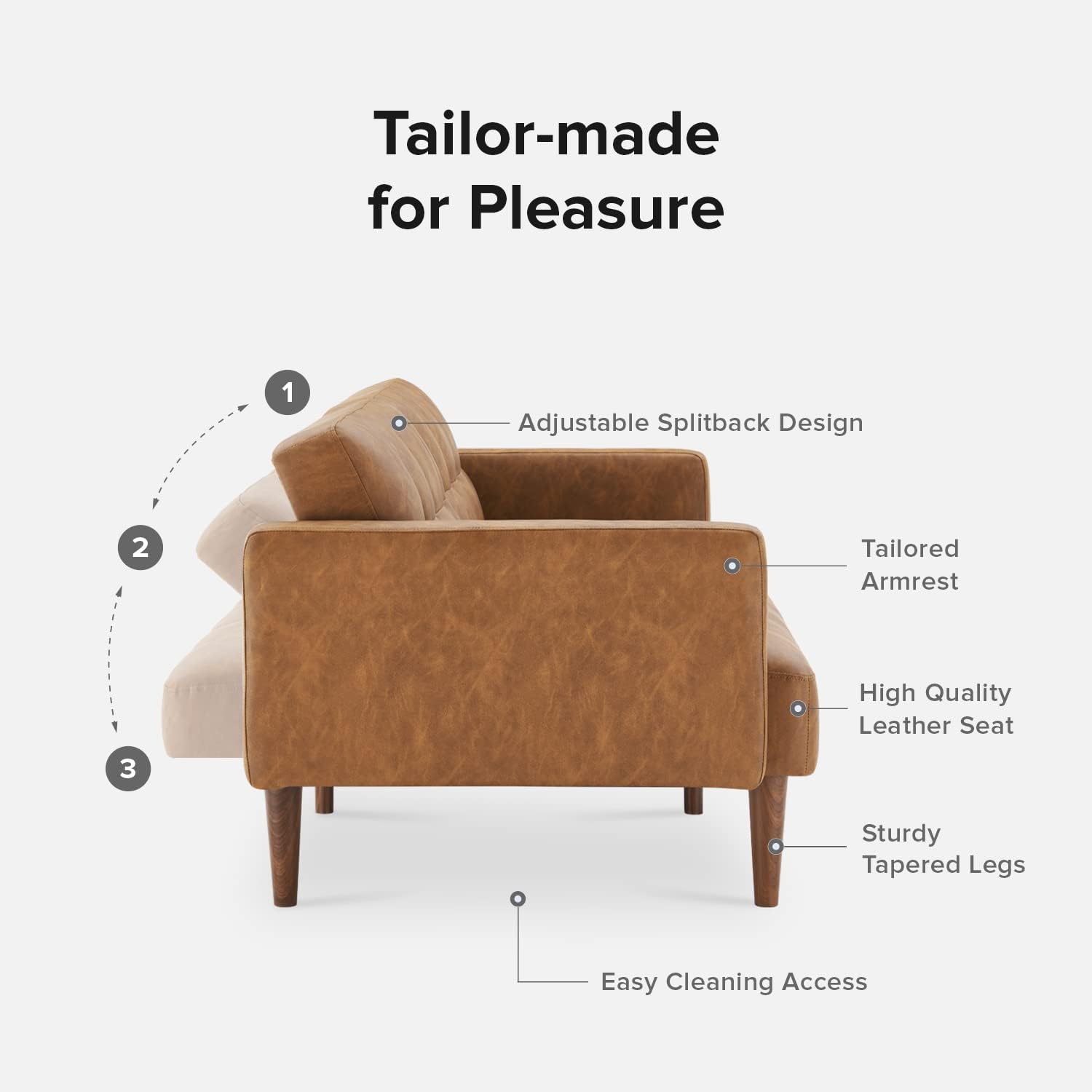mopio 76.4' Futon Sofa Bed, Couch, Loveseat, Sleeper Sofa, Mid Century Modern Futon Couch, Sofa Cama, Couches for Living Room (Aaron PU, Pecan Brown)