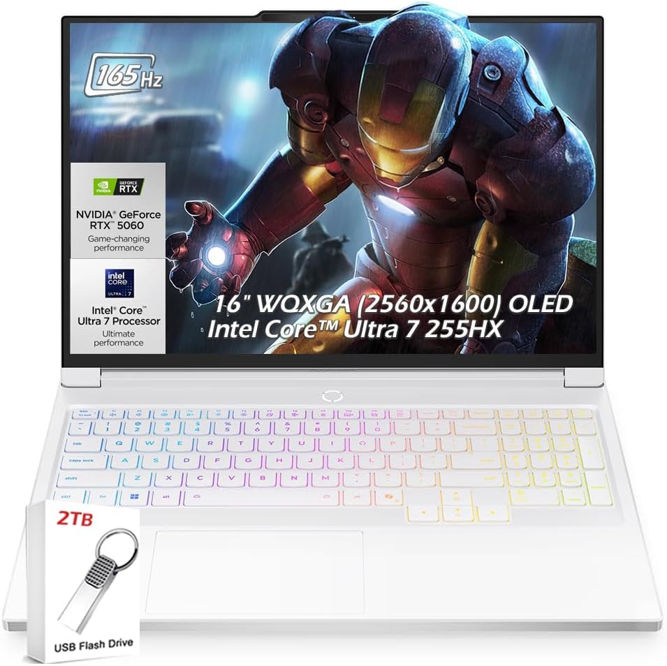 Lenovo Legion 7i 16' Gaming Laptop (2025 Model) Intel Ultra 7 255HX, RTX 5060, 16GB RAM 1TB SSD, 16' WQXGA OLED 500nits 165Hz, Backlit KB, Wi-Fi7, Win11, Glacier White, w/2TB USB Drive, W/GaLiMu