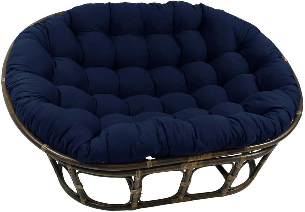 Maykoosh Rattan Double Papasan Chair with Twill Cushion - Bohemian Style Seating Navy Blue