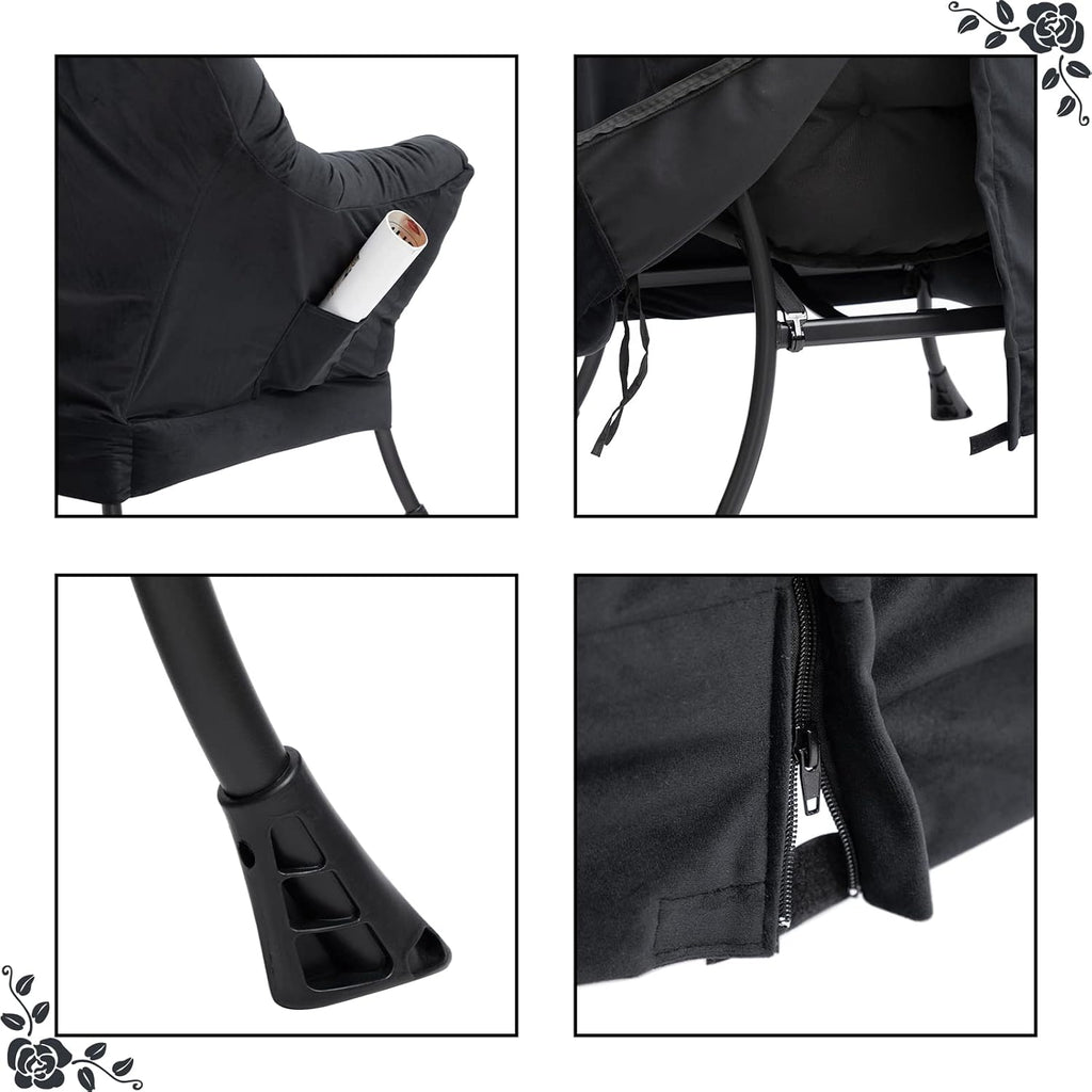HollyHOME Lazy Chair with Armrest and Side Pocket, Comfy Accent Lounge Chair,Leisure Sofa Armchair for Living Room, Bedroom, Dorm, or Small Spaces, Oversized Reading Sofa Chair,Velvet Black