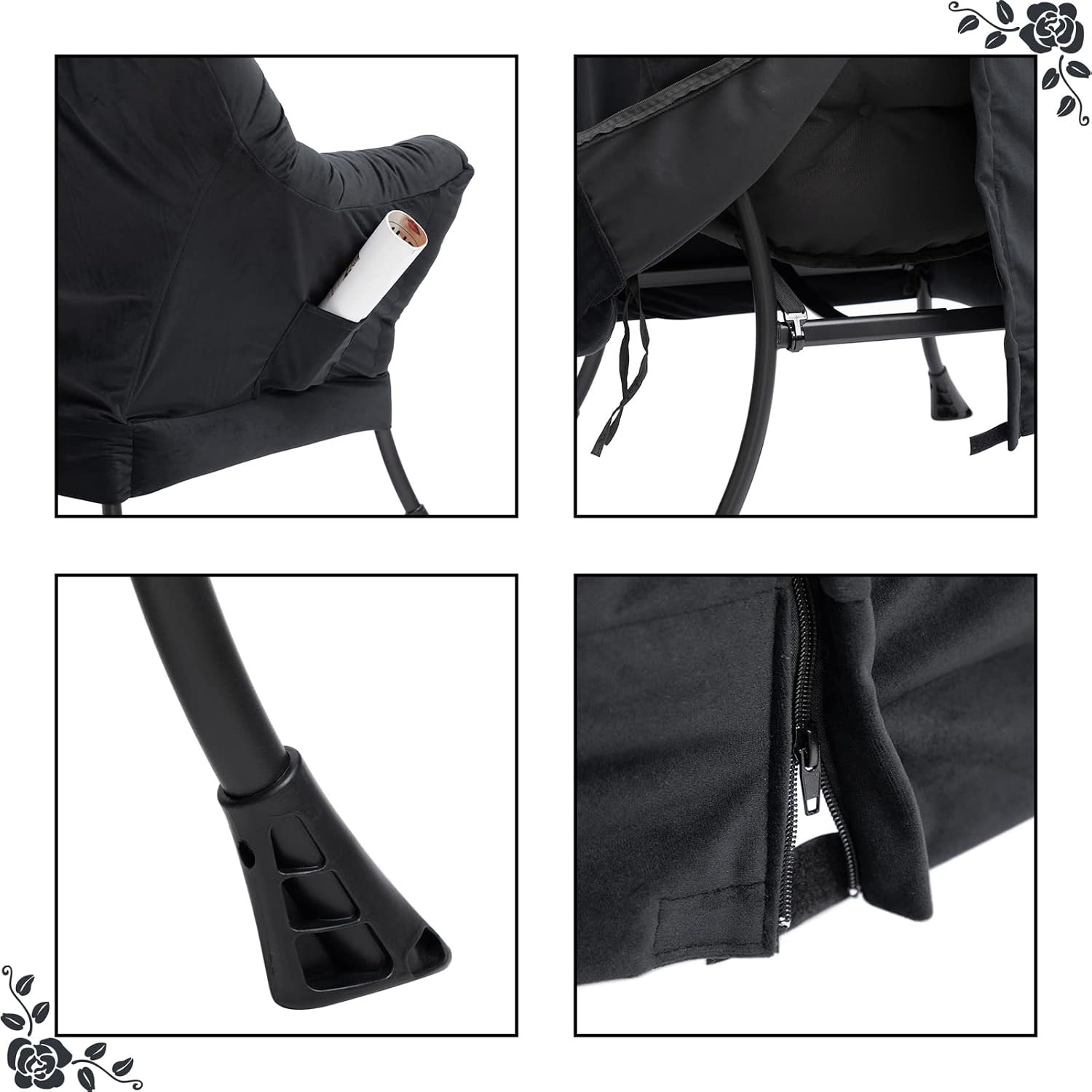 HollyHOME Lazy Chair with Armrest and Side Pocket, Comfy Accent Lounge Chair,Leisure Sofa Armchair for Living Room, Bedroom, Dorm, or Small Spaces, Oversized Reading Sofa Chair,Velvet Black