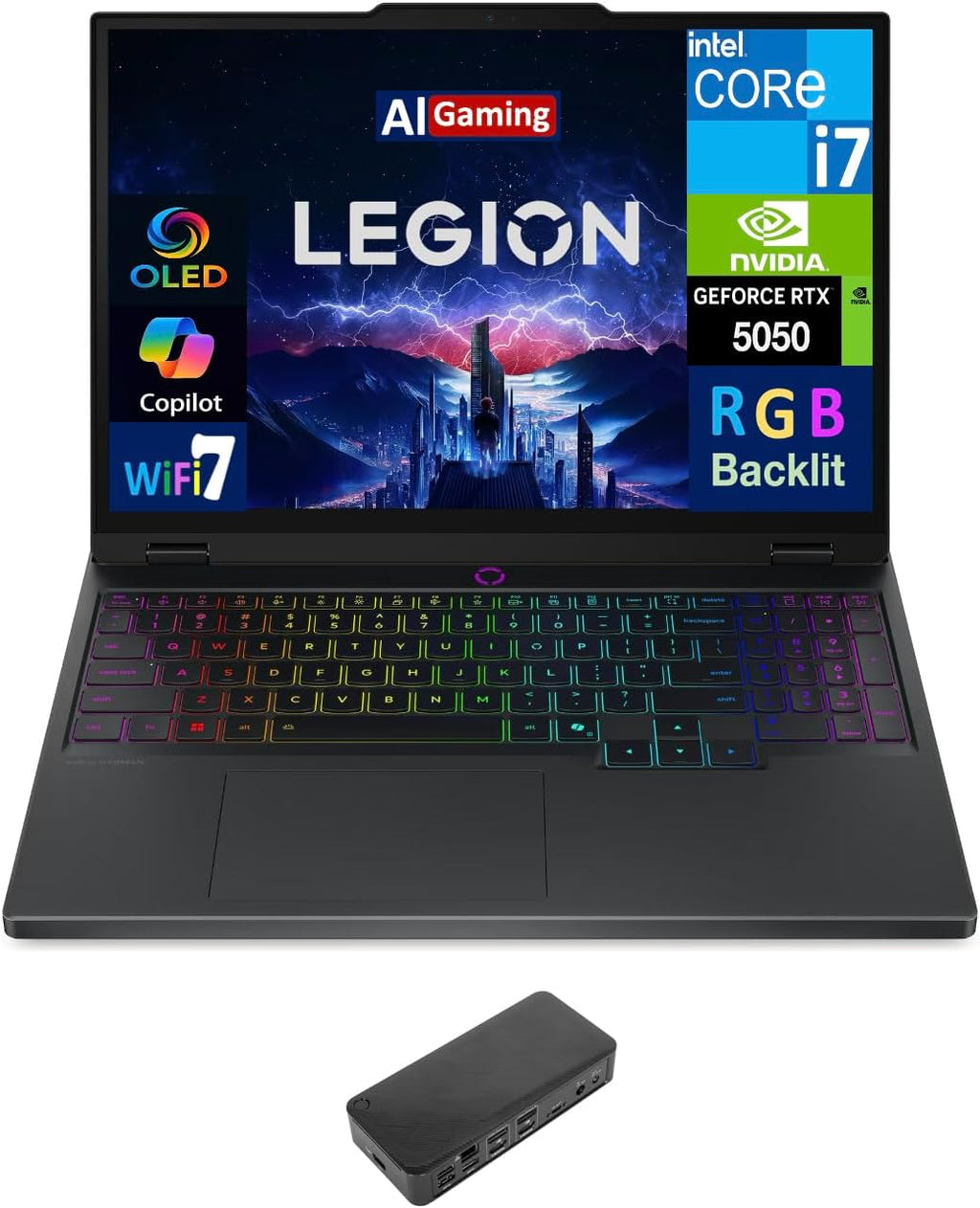 Lenovo Legion Gaming Laptop 15.1' 165Hz OLED WQXGA Display (Intel i7-14700HX, GeForce RTX 5050 8GB, 16GB DDR5, 2TB PCIe SSD, RGB KB, WiFi 7, Webcam, Bluetooth 5.4, Win 11 Home) w/USB-C Dock