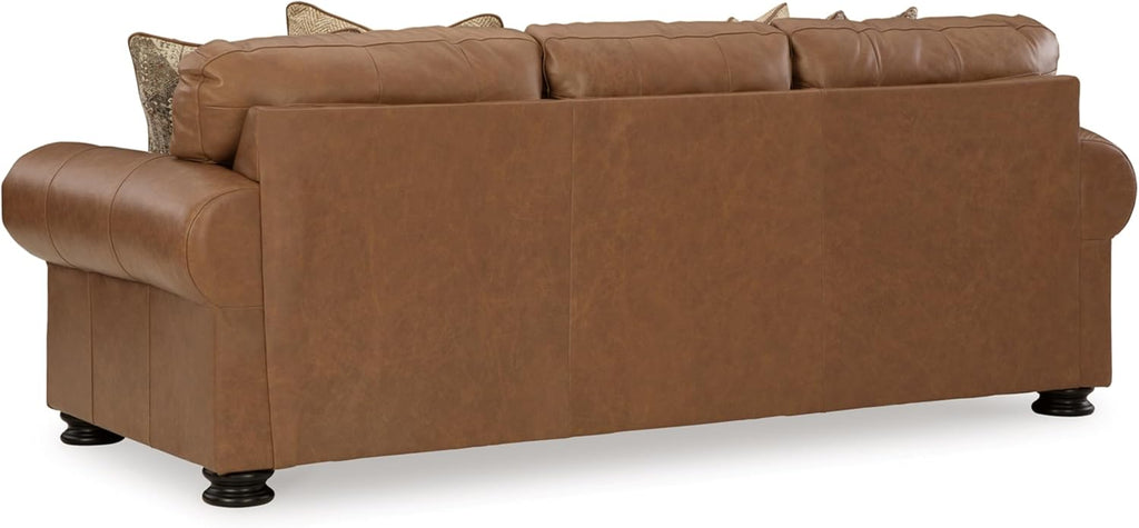 Signature Design by Ashley Carianna Classic 2-in-1 Leather Match Sofa Sleeper with Folding Gel Memory Foam Mattress and Nailhead Trim, Queen, Dark Brown