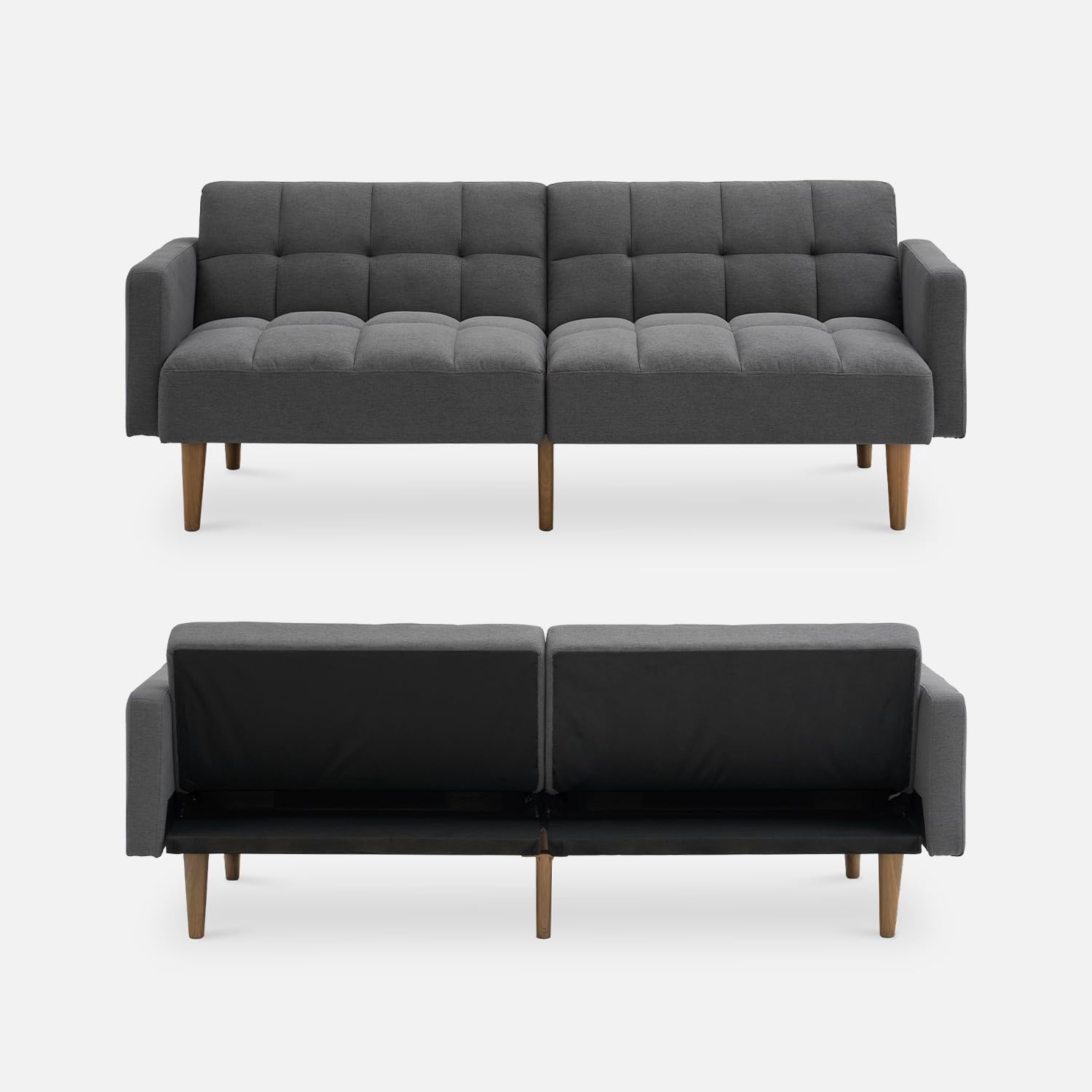 mopio Aaron 76.8' Couch, Small Futon Sofa Bed, Sleeper, Loveseat, Mid Century Modern Futon Couch, Sofa Cama, Couches for Living Room, Bedroom (Dark Grey Fabric)