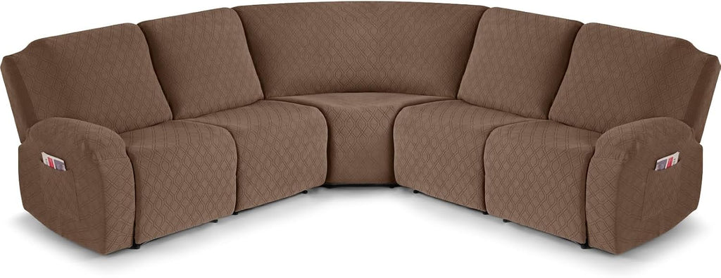VANSOFY Extra Large Reclining Sectional Couch Covers, Washable 5-Piece Sofa Covers for L Shape Sectional Sofa Corner Seater, Thick, Soft Sofa Slipcovers (5 Seat Recliner Cover, Light Coffee)