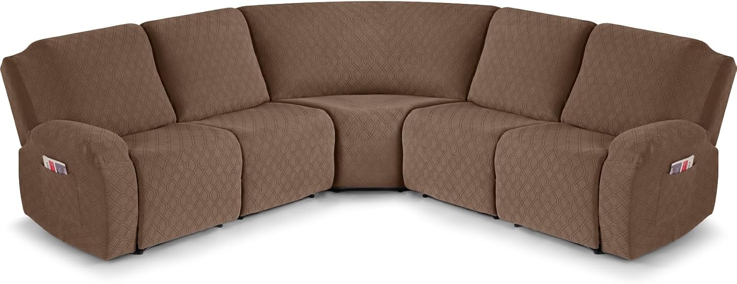 VANSOFY Extra Large Reclining Sectional Couch Covers, Washable 5-Piece Sofa Covers for L Shape Sectional Sofa Corner Seater, Thick, Soft Sofa Slipcovers (5 Seat Recliner Cover, Light Coffee)