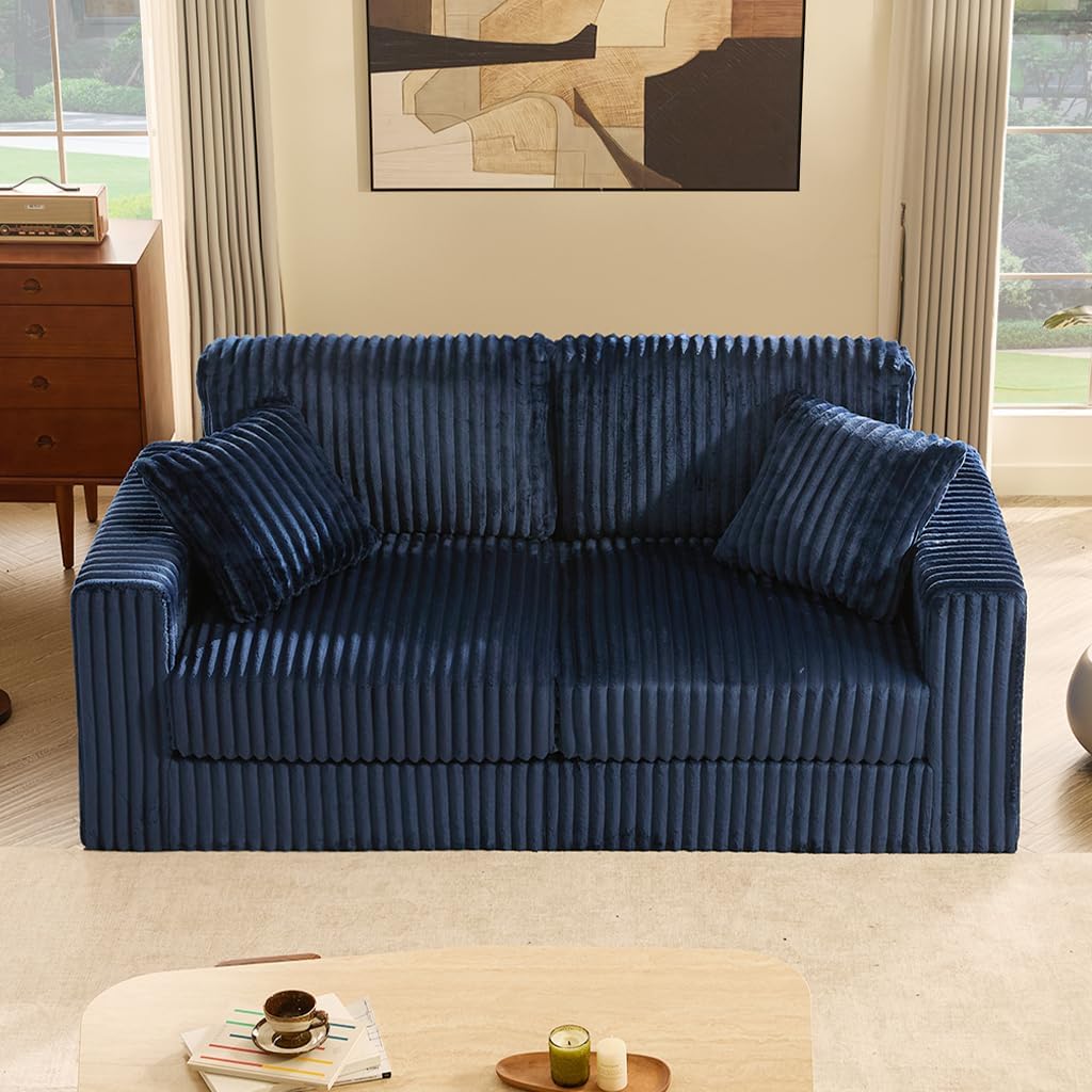 Cloud Couch Queen Sofa 80' 2-Seater Sofa(Not Boneless), Set of Modern Corduroy Loveseat with Deep Seats, High Backrest & Pocket Spring Cushions, Comfy Upholstered Couch for Living Room, Navy