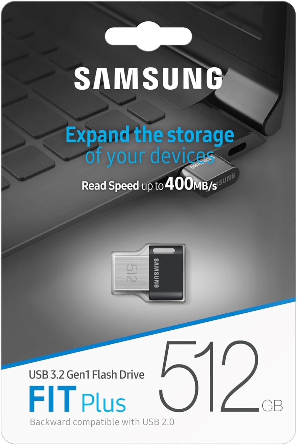 Samsung FIT Plus USB 3.2 Flash Drive, 512GB USB Standard Type-A, Speeds Up to 400MB/s / 110MB/s, Portable Storage Memory Stick, Durable Thumb Drive Backward Compatible with USB 2.0, MUF-512AB/AM