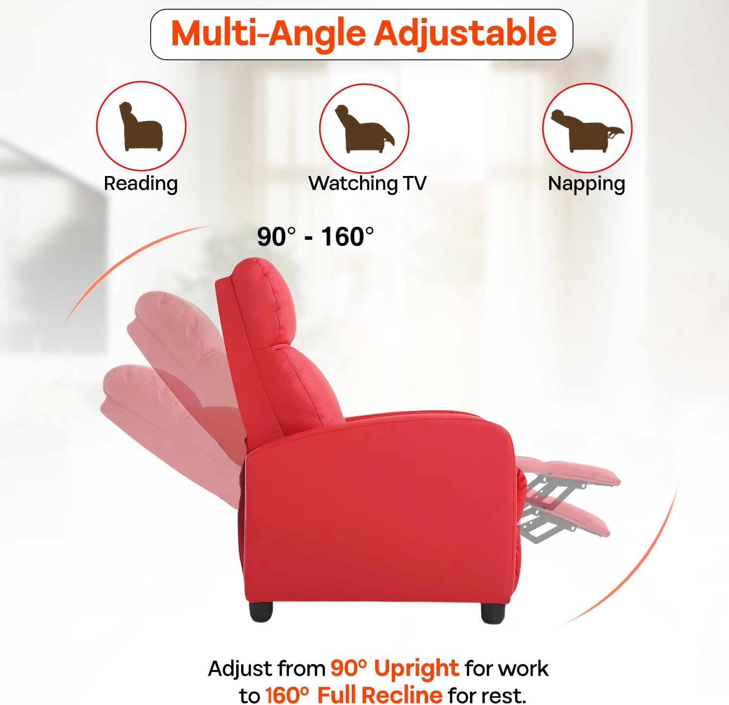 FDW Recliner Chair Massage Chair Reading Chair Reclining Sofa Home Theater Seating with Lumbar Support Massage and Padded Backrest for Living Room and Bedroom (Leather, Red)