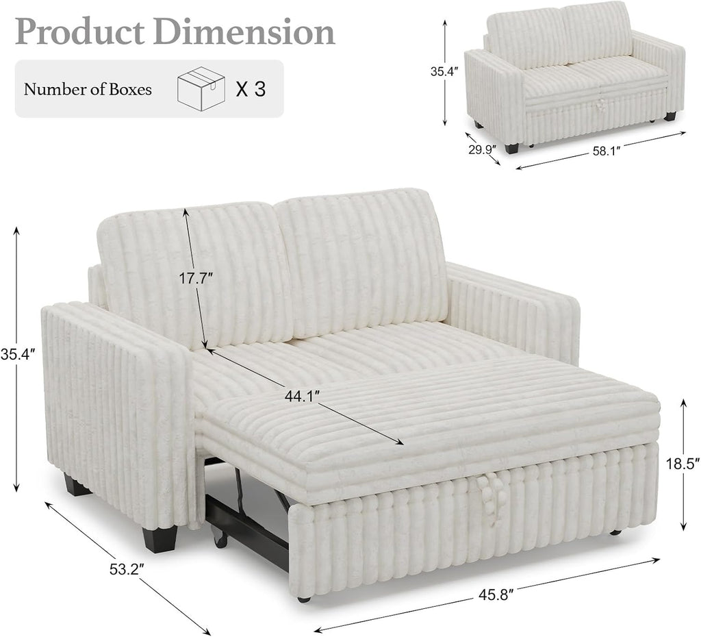 Belffin Corduroy Sectional Sleeper Sofa with Pull Out Bed Modular Sectional Loveseat Sofa Bed for Living Room Beige Couch