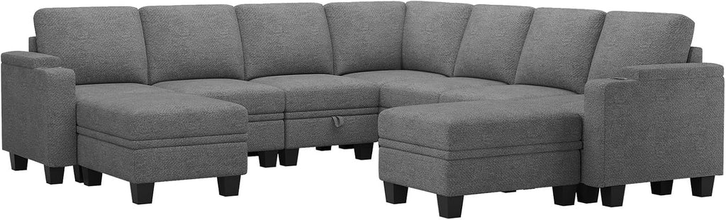 Belffin Modular Sectional Sofa Couch with Storage U Shape Convertible Corner Couches for Living Room Light Grey Couch