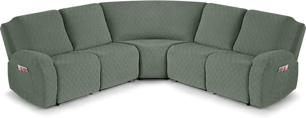 VANSOFY Extra Large Reclining Sectional Couch Covers, Washable 5-Piece Sofa Covers for L Shape Sectional Sofa Corner Seater, Thick, Soft Sofa Slipcovers (5 Seat Recliner Cover, Green)