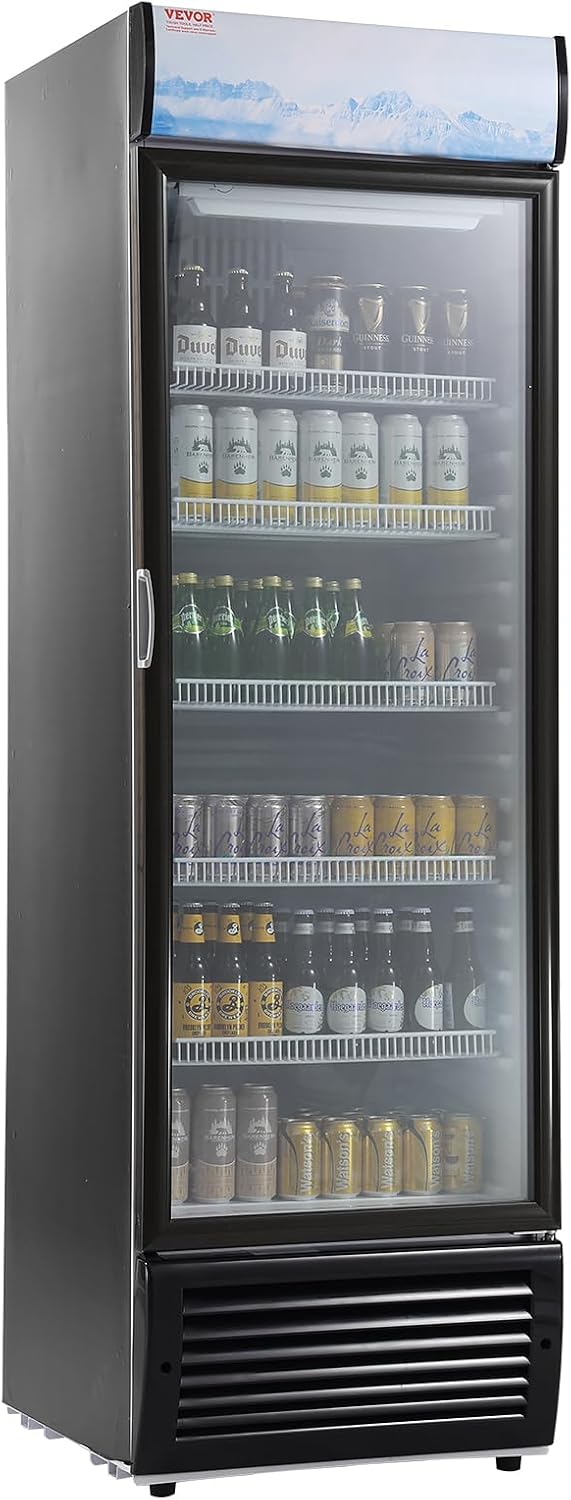 VEVOR Commercial Merchandiser Refrigerator, 14.8 Cu.Ft / 420L Beverage Refrigerator Cooler Merchandiser, Glass Door Display Refrigerator Upright Fridge with 5 Adjustable Shelves, Customizable Lightbox