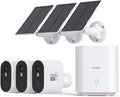 aosu 5MP Solar Security Cameras Wireless Outdoor, 166° Ultra-Wide-Angle, Home Security Camera System 3-Cam Kit with Color Night Vision, Spotlight, No Subscription, Support 2.4G & 5G WiFi Router