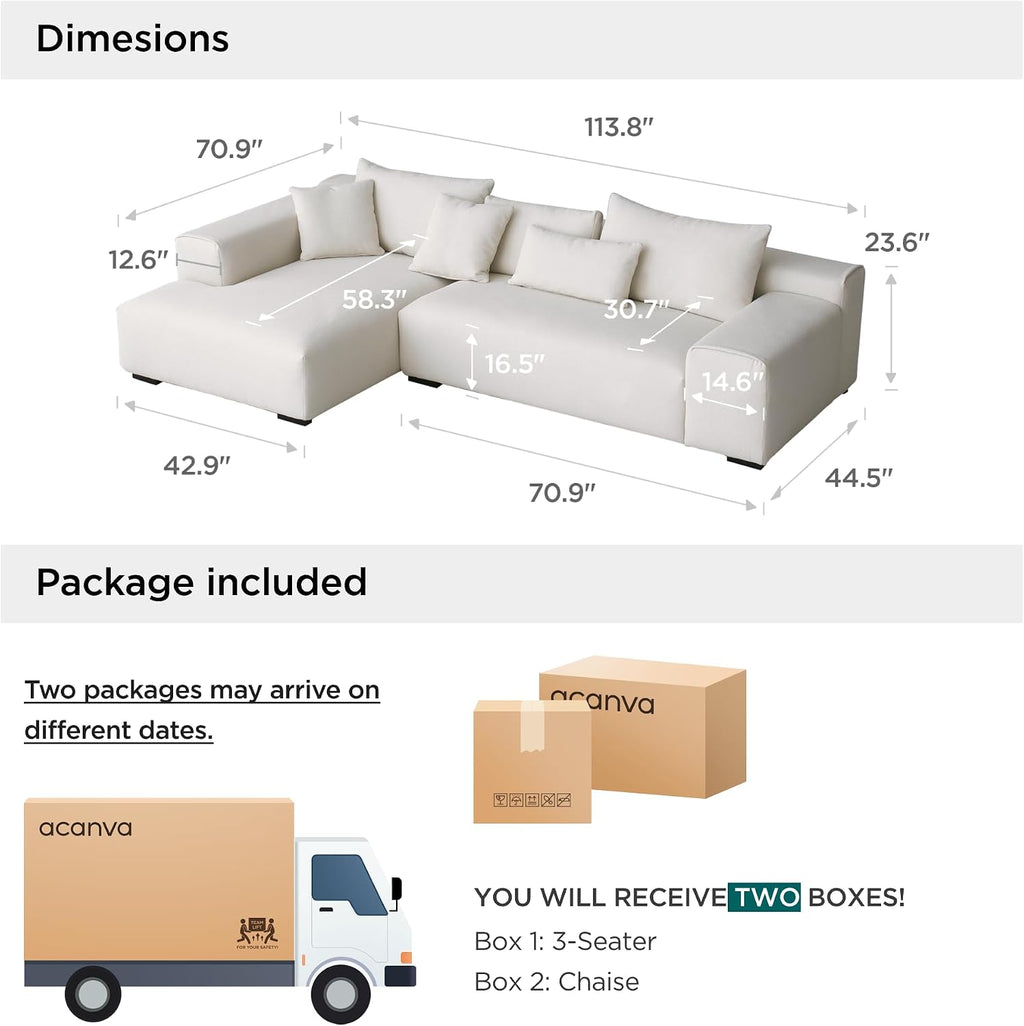 Acanva Modern Oversized Modular L Shaped Sectional Sofa Set for Living Room, Minimalist Style Comfy 4-Seat Corner Couch, Left Chaise, Wool-Like
