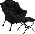 Furlide Lazy Chair with Ottoman, Modern Accent Chair with Armrests and a Side Pocket, Black Accent Chairs, Reading Chairs, Oversized Armchairs for Bedroom, Study, Living Room, Courtyard