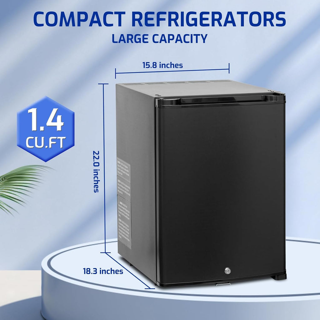 Smad 1.4 Cu Ft Mini Fridge with Locking Door, 12V RV Refrigerator, 2 Ways 12V DC/110V AC Semi Truck Fridge, Compact Refrigerator for Bedroom, Truck, Dorm, Black