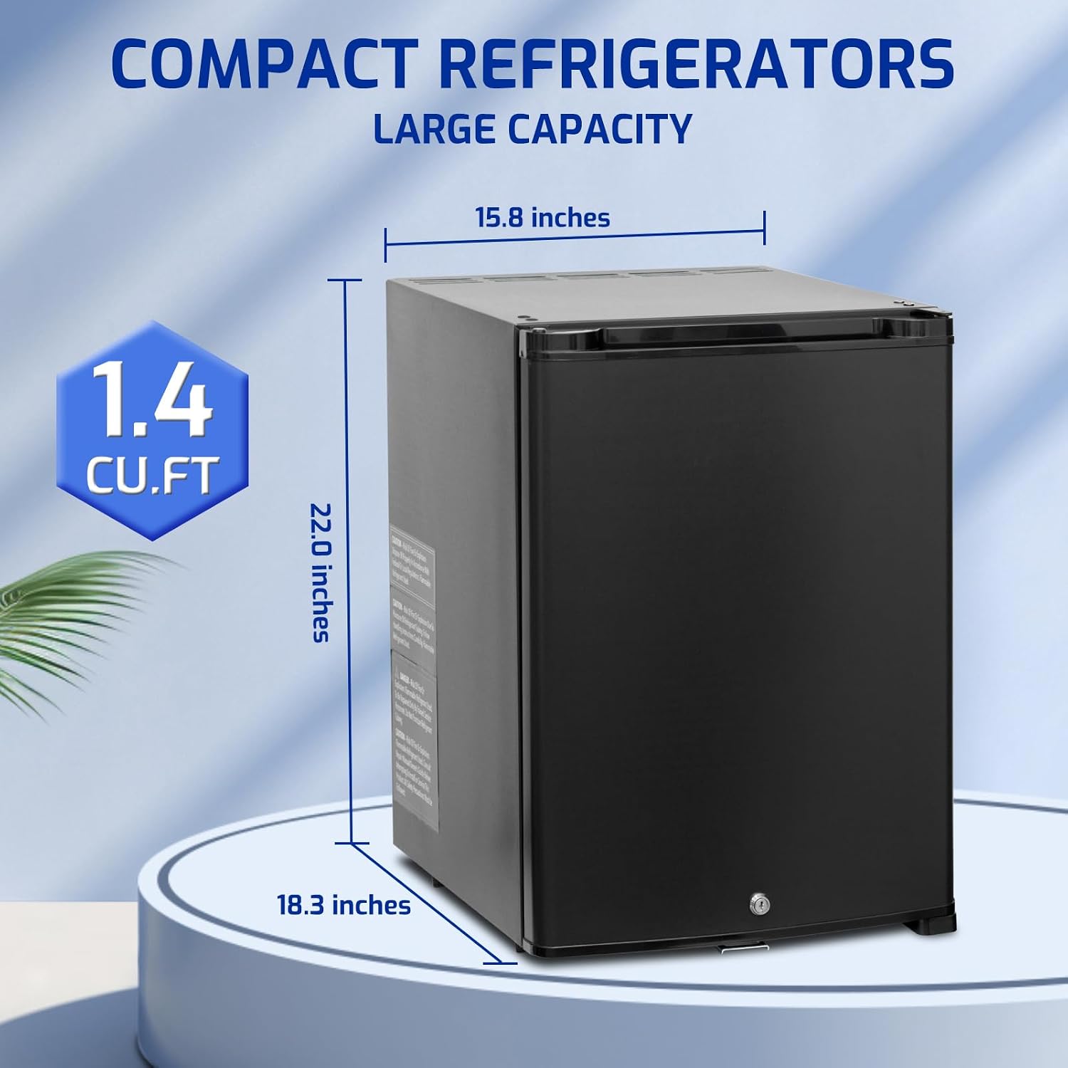 Smad 1.4 Cu Ft Mini Fridge with Locking Door, 12V RV Refrigerator, 2 Ways 12V DC/110V AC Semi Truck Fridge, Compact Refrigerator for Bedroom, Truck, Dorm, Black