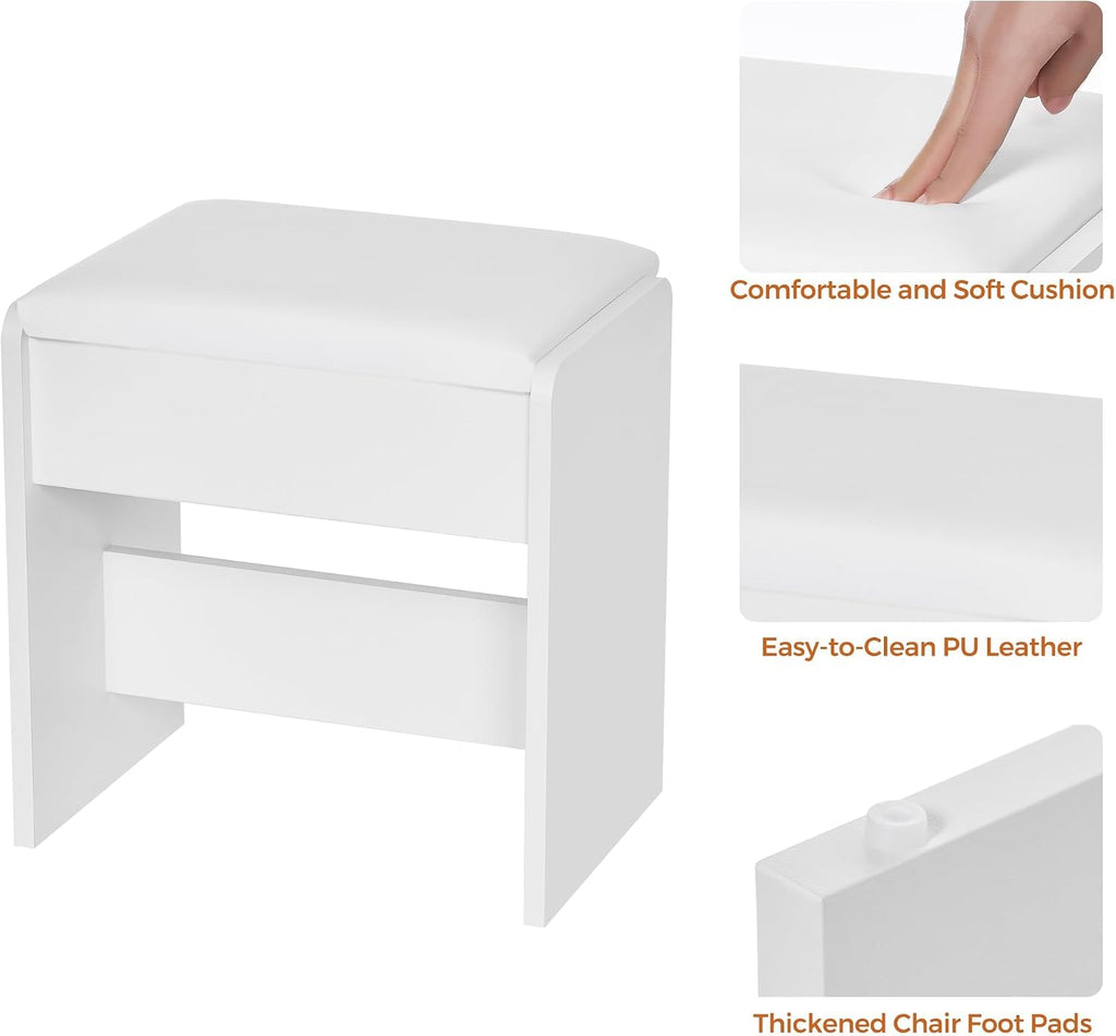 ANWBROAD Vanity Desk Table with Lighted Mirror 39.4' Girls Makeup Vanity with Power Outlet 3 Colors Lighting Adjustable Brightness Vanity Table for Women Bedroom Dressing Room White UBDT65W