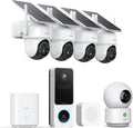 AOSU Home Security System DIY Kit, SolarCam D1 Classic 4 Kit + Doorbell Camera Wireless + 2K Indoor Camera