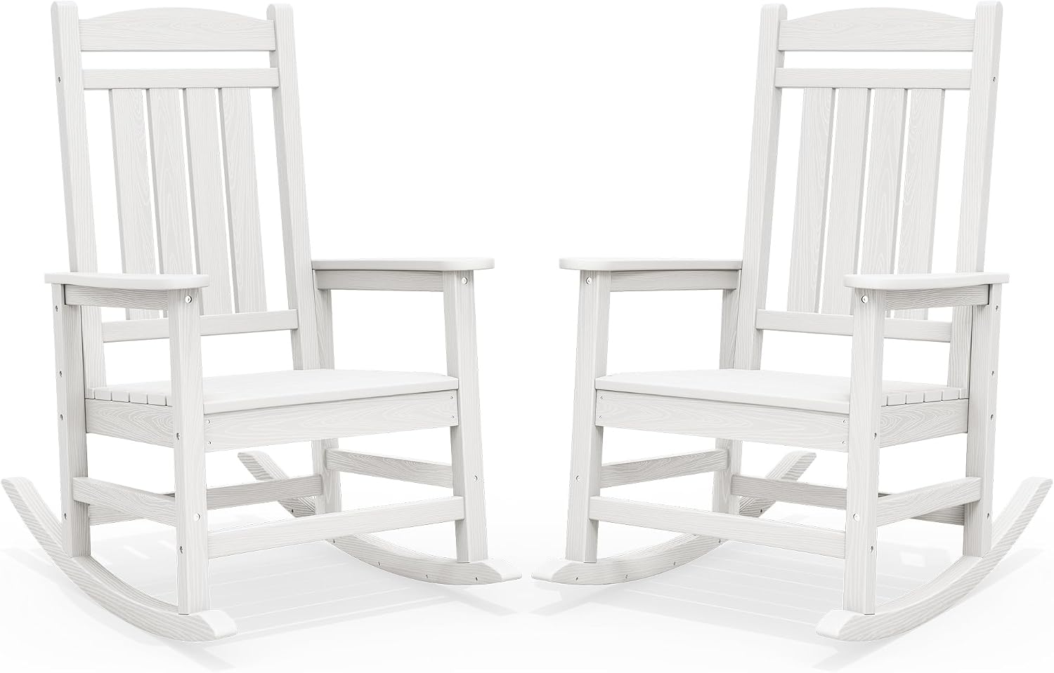 SERWALL Oversized Outdoor Rocking Chairs Set of 2, Oversized HDPE Porch Rockers for Adults, All-Weather Composite Patio Rocking Chairs, White