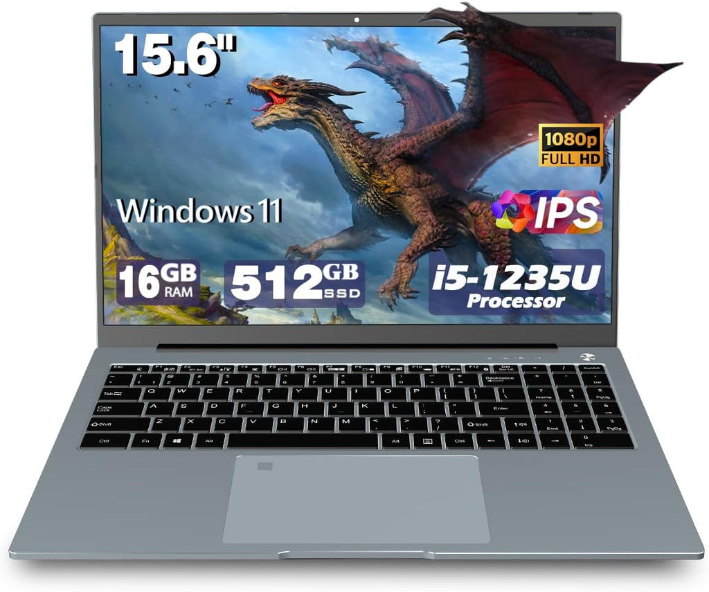 Laptop Computers,15.6' IPS 1080P Screen,12th generation i5 1235U Processor 10C 12T 4.4Ghz 20GB RAM 512 SSD, Laptops with Fingerprint Recognition Backlit Keyboard,WiFi,USB 3.0, Webcam, HDMI, Gray