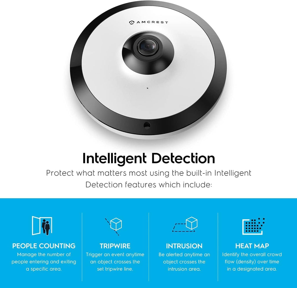 Amcrest Fisheye IP POE Camera, 360° Panoramic 5-Megapixel POE IP Camera, Fish Eye Security Indoor Camera, IVS Features and People Counting, MicroSD Recording, IP5M-F1180EW-V2 (White)