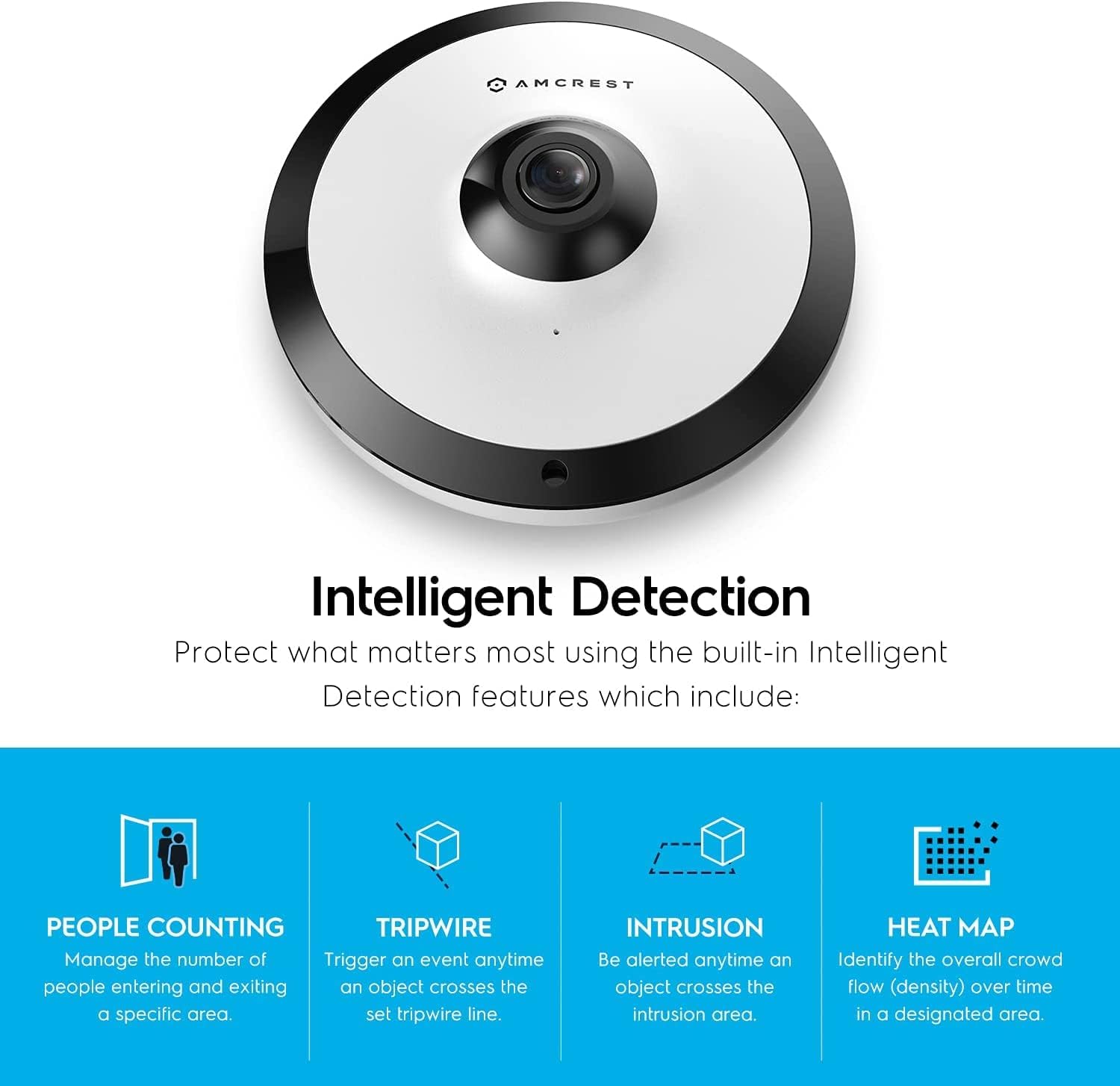Amcrest Fisheye IP POE Camera, 360° Panoramic 5-Megapixel POE IP Camera, Fish Eye Security Indoor Camera, IVS Features and People Counting, MicroSD Recording, IP5M-F1180EW-V2 (White)