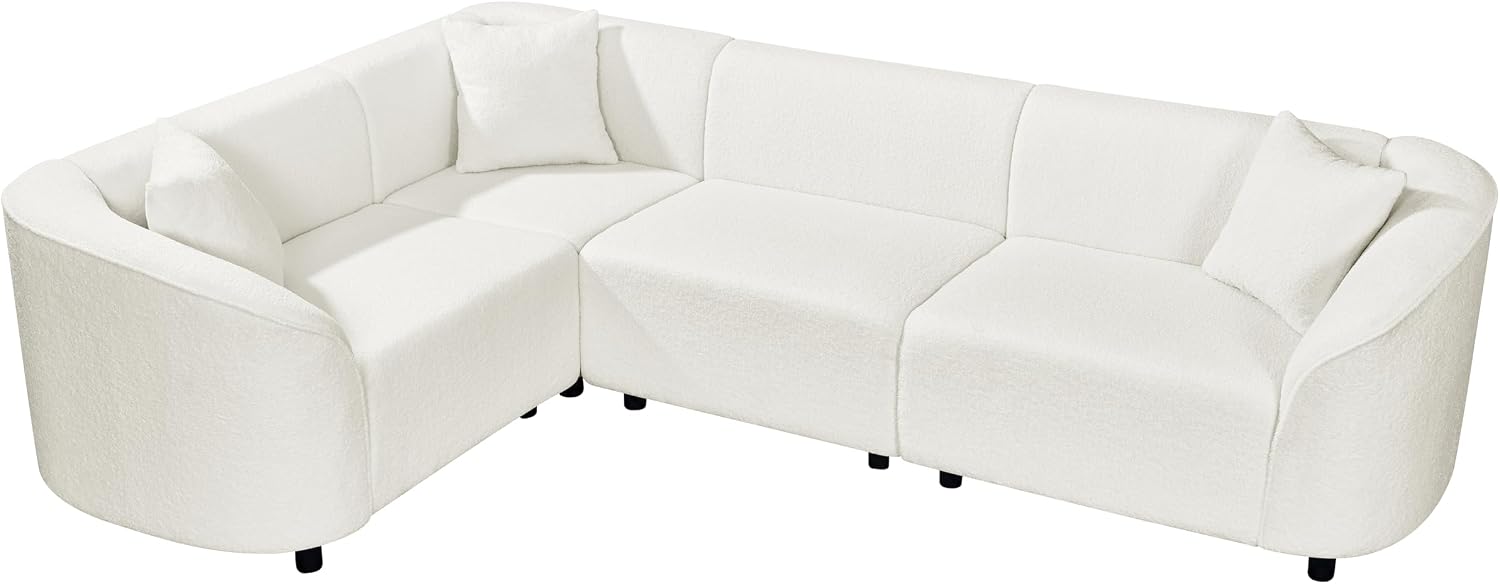 Merax 104' L-Shaped Curved Sofa, Comfy Upholstered Sectional Couch with Extra Deep Seats, Boucle Sofa for Living Room Apartment Office, Beige