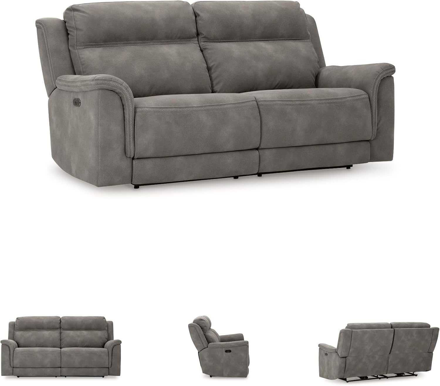 Signature Design by Ashley Next-Gen DuraPella Power Reclining Sofa, USB, Extended Ottoman, Water Repellent Faux Leather, 80' W x 42' D x 42' H, Slate Gray