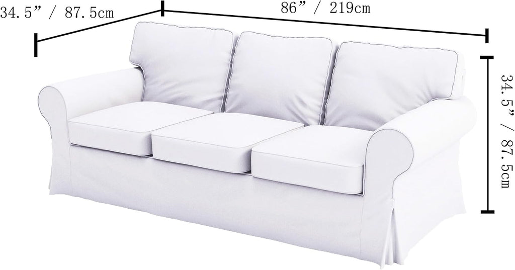 Ektorp 3 Seat Sofa Cotton Cover Replacement Slipcover Compatible with IKEA Ektorp Sofa Cover (White Flax Cotton)