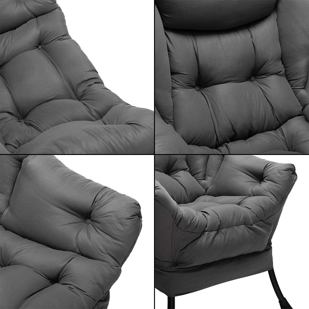 HollyHOME Lazy Chair with Armrest and Side Pocket, Comfy Accent Lounge Chair,Leisure Sofa Armchair for Living Room, Bedroom, Dorm, or Small Spaces, Oversized Reading Sofa Chair,Dark Grey