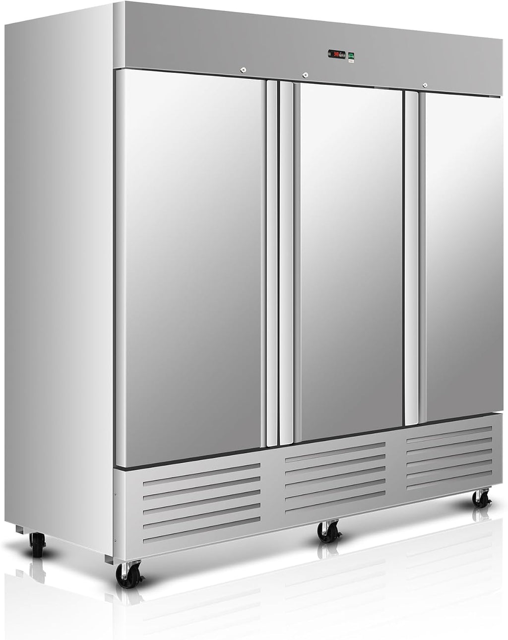 DeepTide 81' W Commercial Upright Refrigerator with Three-Door: 68 Cubic Feet Storage, Adjustable Shelving, Automatic Defrosting, Precision Digital Thermostat, LED Lights, Safety Locks