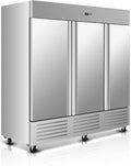 DeepTide 81' W Commercial Upright Refrigerator with Three-Door: 68 Cubic Feet Storage, Adjustable Shelving, Automatic Defrosting, Precision Digital Thermostat, LED Lights, Safety Locks