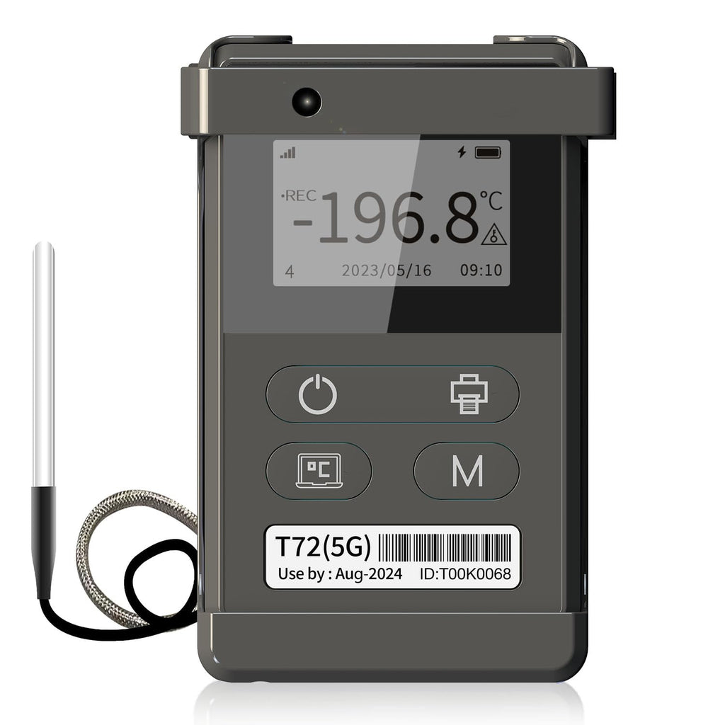 Frigga T72 4G/5G Temperature Monitor Real-Time Reusable Temperature Data Logger with Ultra-Low External Sensor Remote Digital Refrigerator Thermometer Rechargeable 24/7 Monitoring & Instant Alerts
