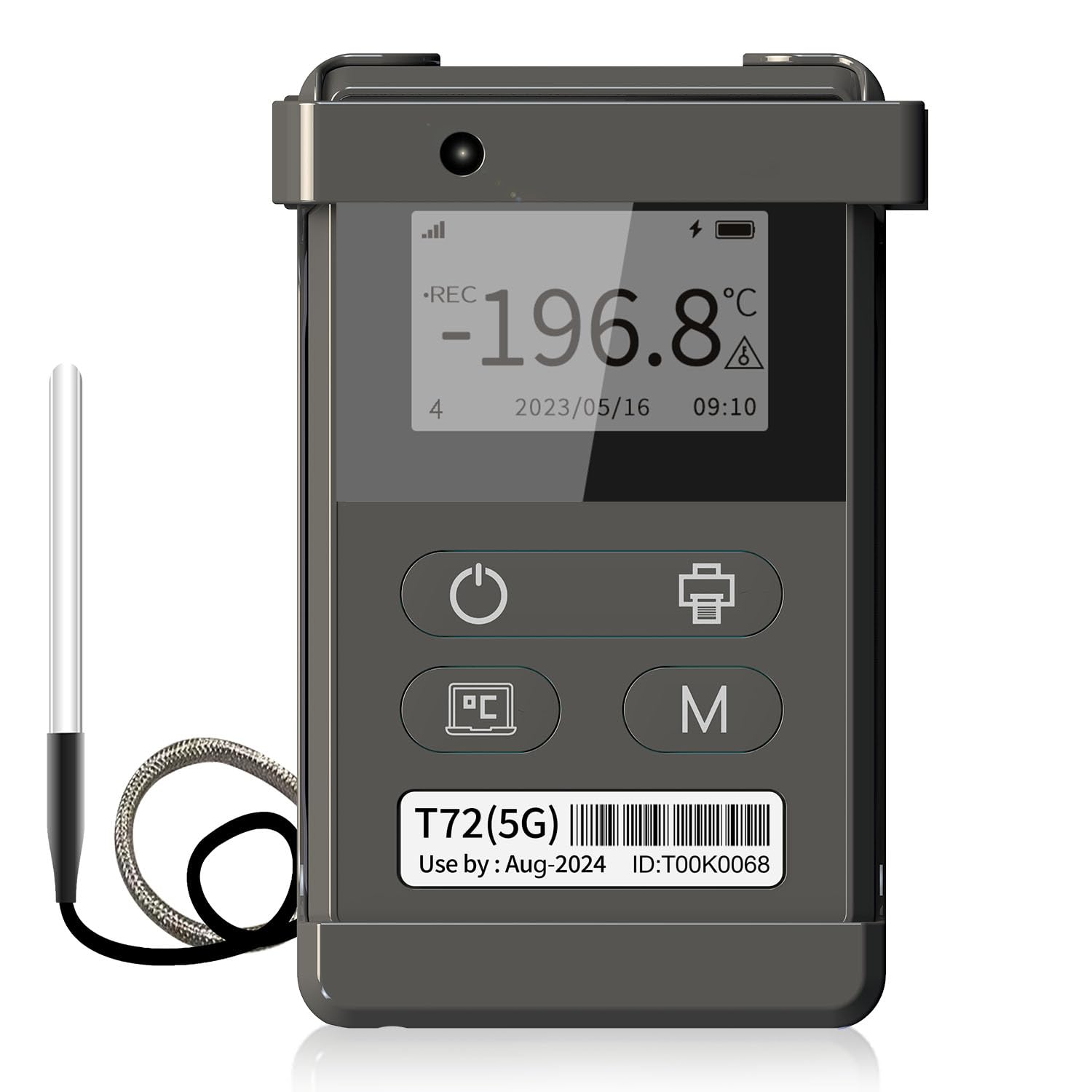 Frigga T72 4G/5G Temperature Monitor Real-Time Reusable Temperature Data Logger with Ultra-Low External Sensor Remote Digital Refrigerator Thermometer Rechargeable 24/7 Monitoring & Instant Alerts