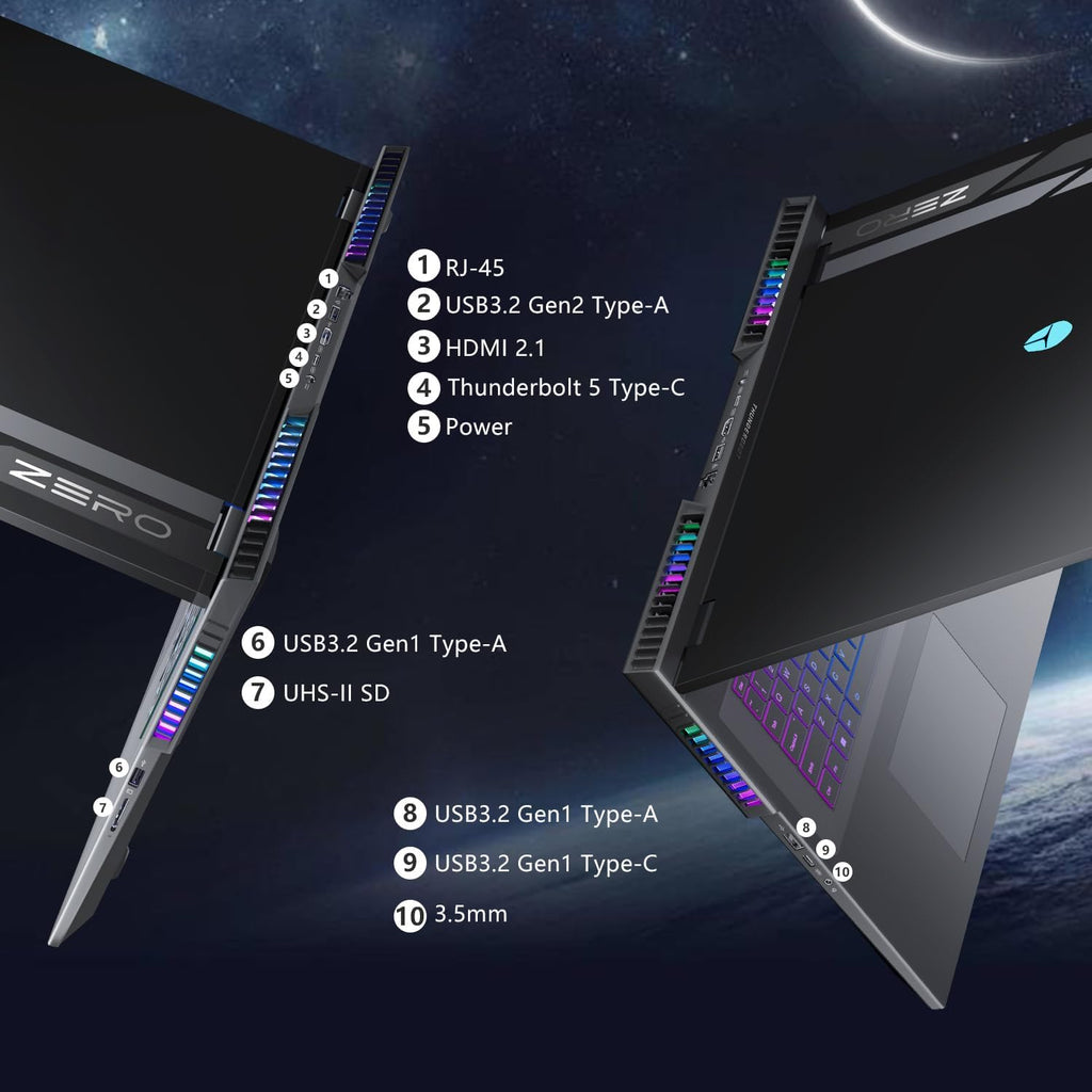 Thunderobot Zero 18 Pro 5080 Gaming Laptop, 18' QHD+ 240Hz 2.5K Hummingbird Display, Core Ultra 9 275HX, GeForce RTX 5080, 32GB DDR5, 1TB SSD, Per-Key RGB, FHD IR Camera, Wi-Fi 6E, Win 11 Home