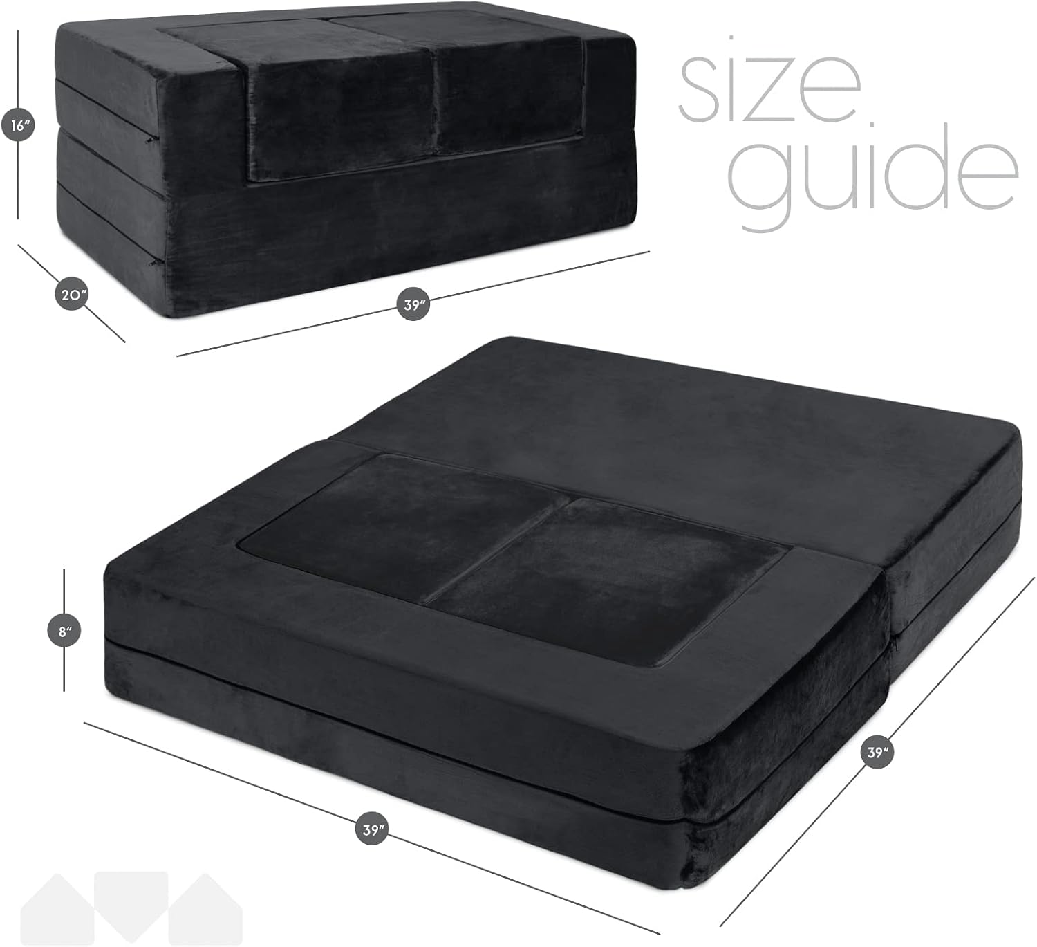 Milliard Kids Couch - Modular Kids Sofa for Toddler and Baby Playroom/Bedroom Furniture (Black) with Bonus Pillow