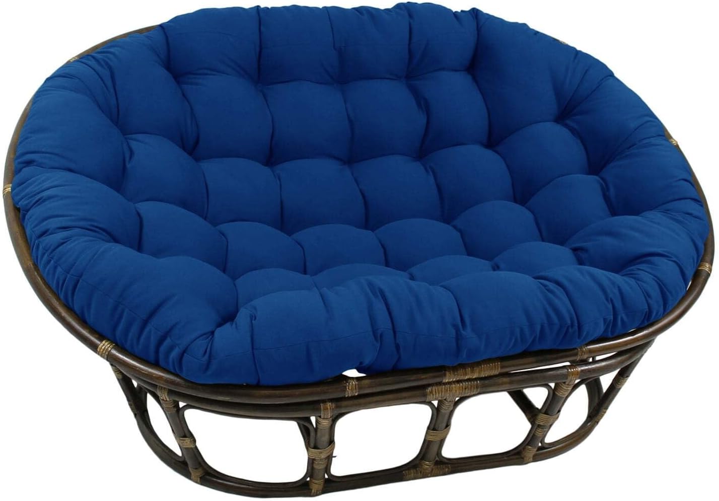 Maykoosh Rattan Double Papasan Chair with Twill Cushion - Bohemian Style Seating Royal Blue